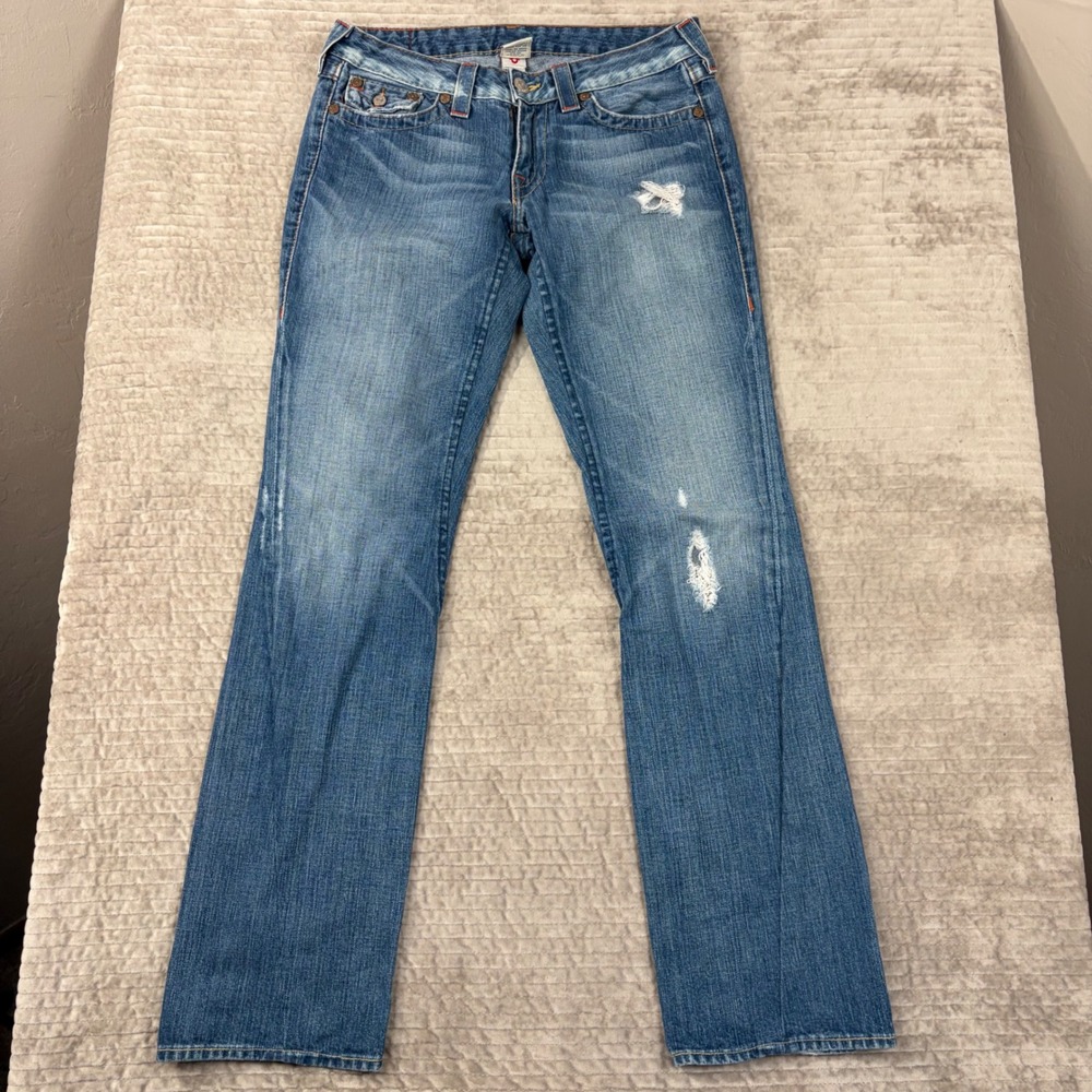 True Religion Joey Super T Flare Distressed Jeans Medium Wash Made‎ in USA 30